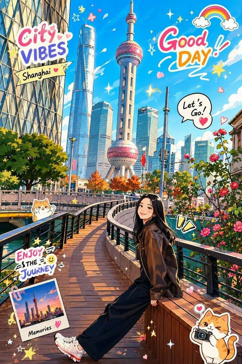 现代活力动漫风格人像转换 - AI图片提示词示例