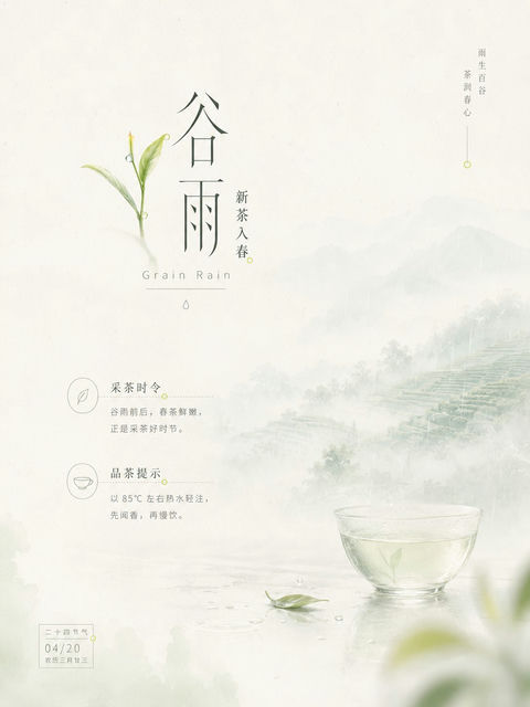 东方节气感清透安静主题视觉海报 - AI图片提示词示例