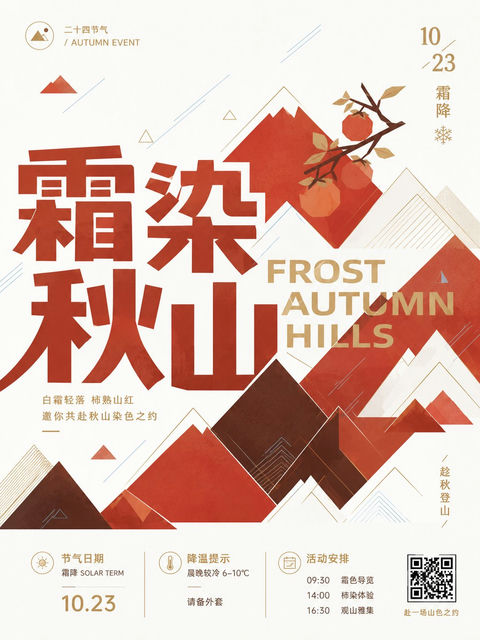 霜染秋山几何叠山清爽国风海报 - AI图片提示词示例