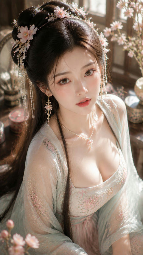 古风贵女春日水光美妆写真 - AI图片提示词示例