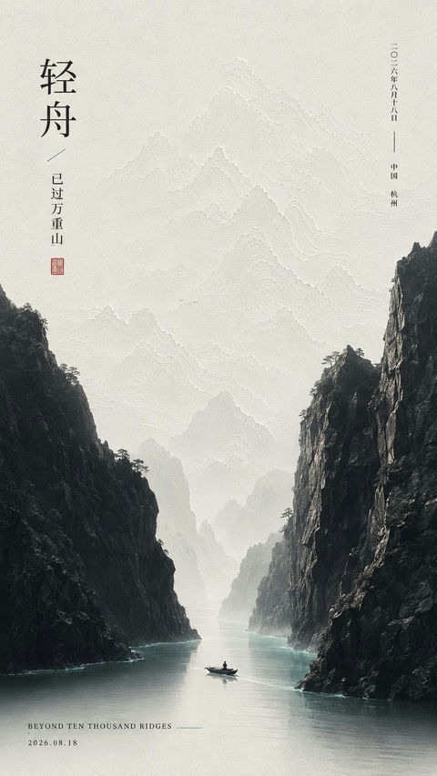 东方留白装置艺术海报提示词 - AI图片提示词示例