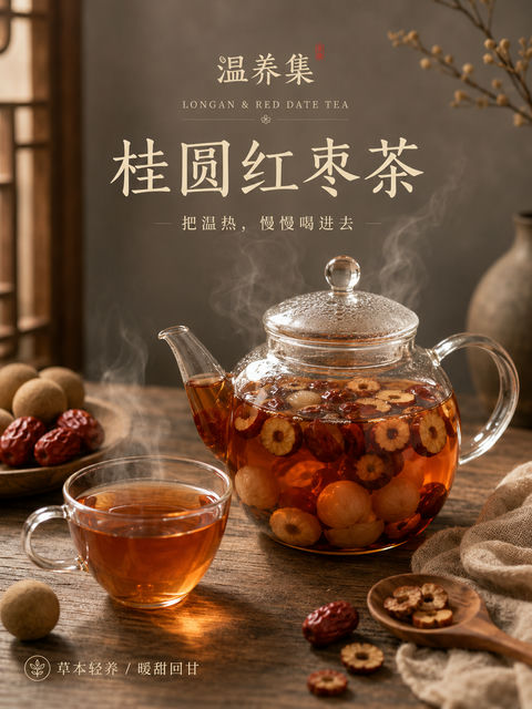 温润滋补中式养生红枣茶海报 - AI图片提示词示例