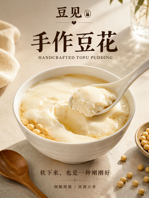 极简新中式手作豆花高级感美食海报 - AI图片提示词示例