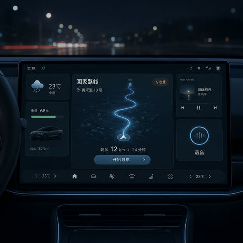 沉浸式夜间归途车载导航呼吸感UI设计 - AI图片提示词示例