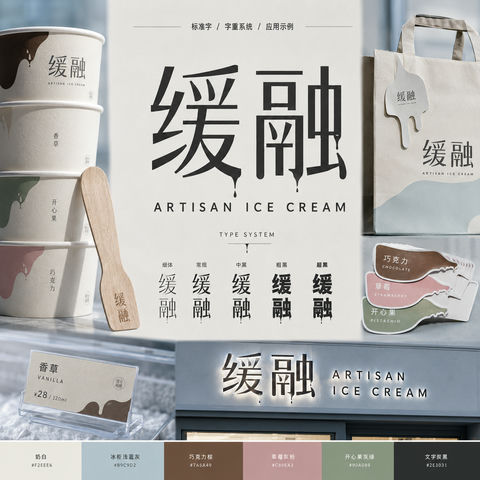 手作冰淇淋品牌视觉提案系统展示 - AI图片提示词示例