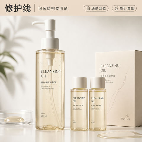暖杏极简通勤旅行装卸妆油搜索图 - AI图片提示词示例