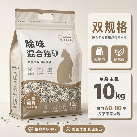 大容量囤货装猫砂天猫高点击主图 - AI图片提示词示例