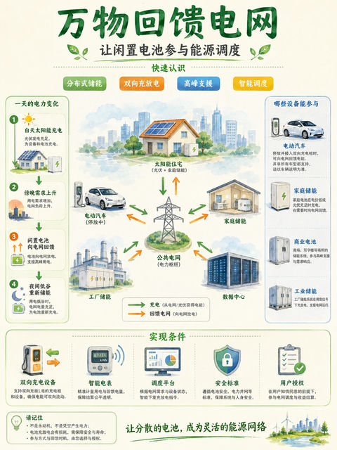万物回馈电网：分布式储能如何改变能源未来 - AI图片提示词示例