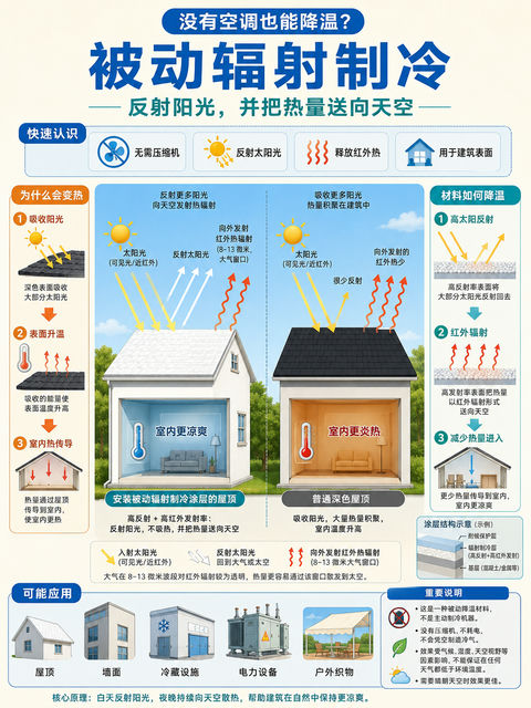 被动辐射制冷：无需电力让建筑自然呼吸降温 - AI图片提示词示例