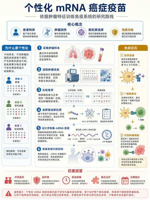 个性化mRNA癌症疫苗医学流程图 - AI图片提示词示例