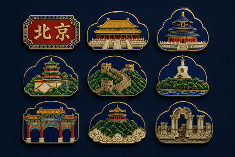 景泰蓝工艺北京皇家地标冰箱贴全集 - AI图片提示词示例