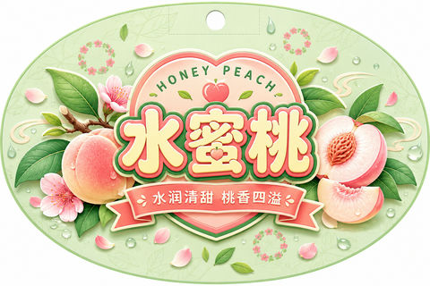 清新薄荷绿水蜜桃双面吊牌插画设计 - AI图片提示词示例
