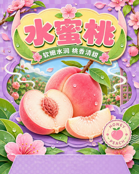 薰衣草紫水蜜桃Q版剪纸台卡设计 - AI图片提示词示例
