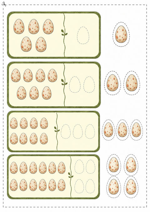 史前博物馆风恐龙蛋减法启蒙数学翻翻卡 - AI图片提示词示例