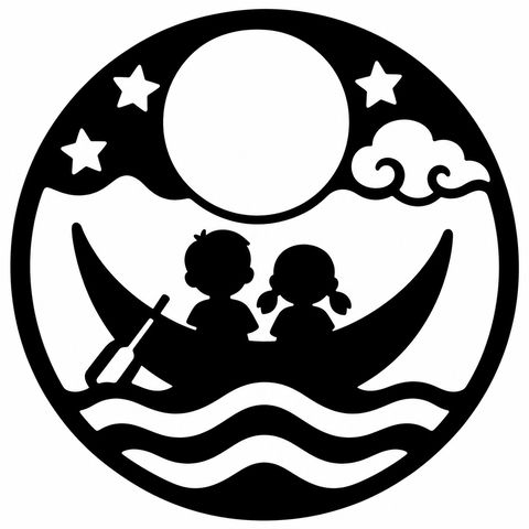 中秋节儿童月亮船手工剪纸模板 - AI图片提示词示例