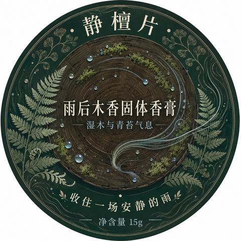 静檀片雨后木香固体香膏圆形标签设计 - AI图片提示词示例