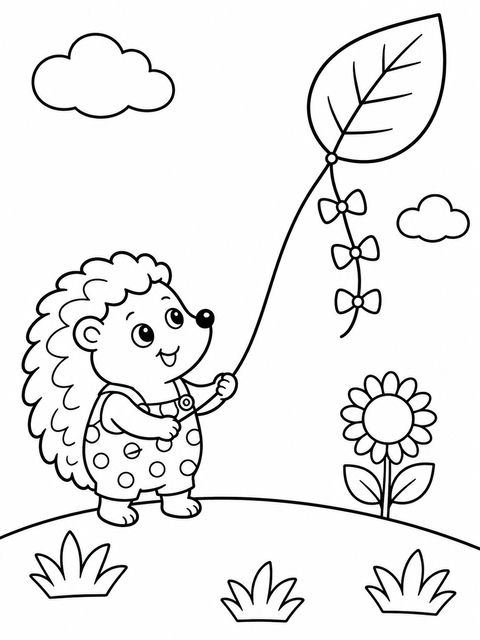 森林小刺猬放飞叶子风筝简笔画 - AI图片提示词示例