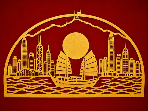 维港明月金雕纸艺：中秋拱形窗花 - AI图片提示词示例