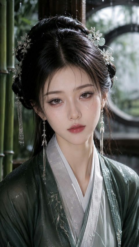古风江南雨夜贵女美妆特写真实摄影 - AI图片提示词示例