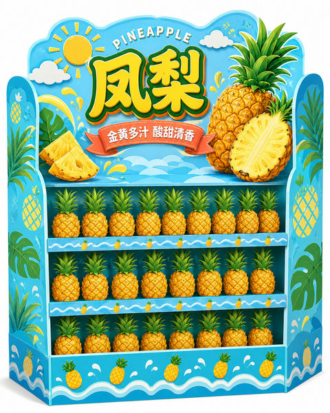 鲜甜凤梨商超端架陈列视觉设计 - AI图片提示词示例