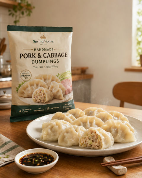 温暖厨房里的手工水饺电商美食摄影 - AI图片提示词示例