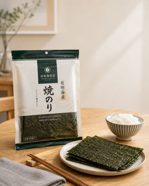 日式清爽海苔电商商业摄影构图 - AI图片提示词示例