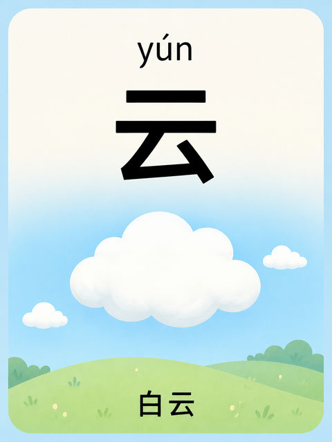 清新可爱云朵主题儿童中文识字卡片 - AI图片提示词示例