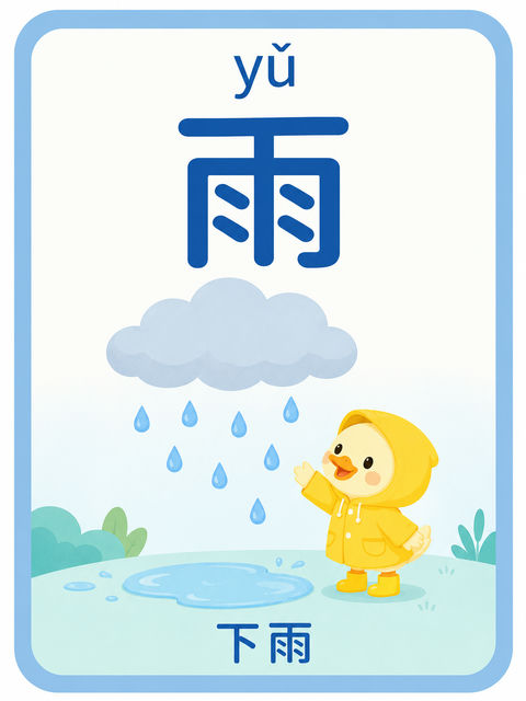 幼儿规范识字卡片雨字专项教学设计 - AI图片提示词示例