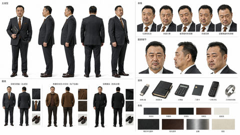 现代豪门复仇剧CFO角色全维度设定板 - AI图片提示词示例