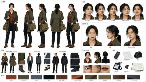 现代豪门剧财经记者女性角色人物资产板 - AI图片提示词示例