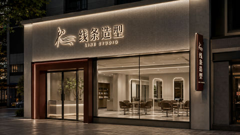 轻奢都市风格理发店门头设计 - AI图片提示词示例