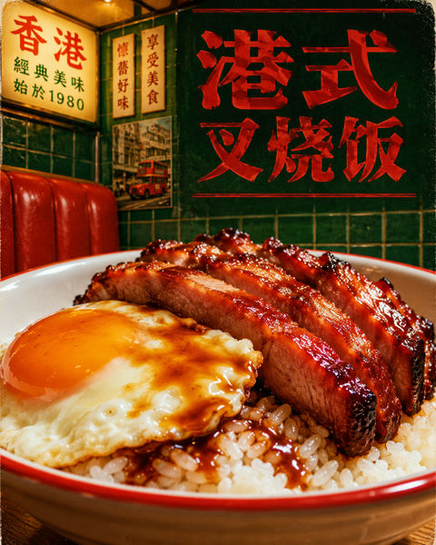 复古港式茶餐厅蜜汁叉烧饭海报 - AI图片提示词示例