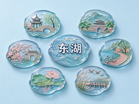 武汉东湖琉璃树脂文创冰箱贴全集 - AI图片提示词示例