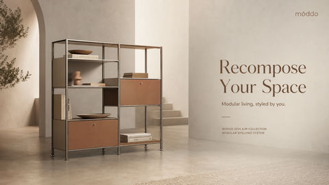 极简建筑风模块化家具品牌首屏海报 - AI图片提示词示例