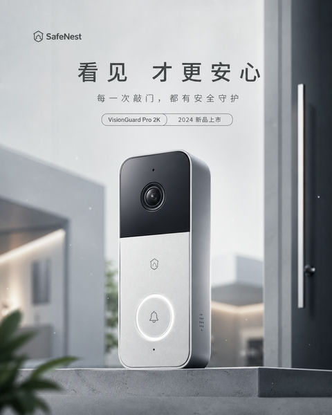 未来感家用安防可视门铃品牌视觉封面 - AI图片提示词示例
