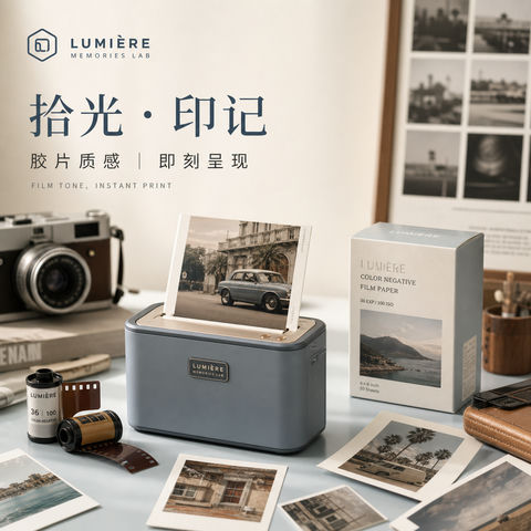 复古现代主义胶片打印套组品牌主视觉 - AI图片提示词示例