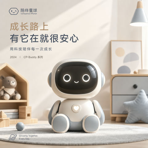治愈系陪伴机器人品牌社交视觉方图 - AI图片提示词示例