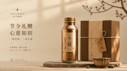 东方极简美学焦糖咖啡品牌官网横幅 - AI图片提示词示例