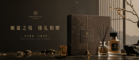 冷奢夜色东方留白香氛礼盒品牌视觉 - AI图片提示词示例