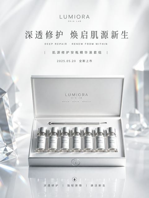 高端安瓶护肤品牌纯净修护视觉大片 - AI图片提示词示例