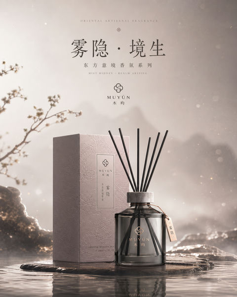 东方克制美学香氛品牌视觉大片 - AI图片提示词示例