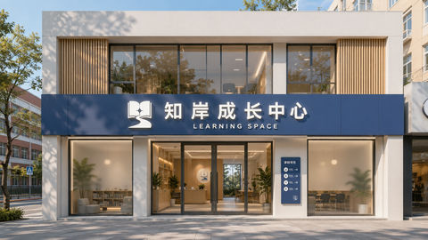 知岸成长中心现代极简青少年教育空间门头设计 - AI图片提示词示例