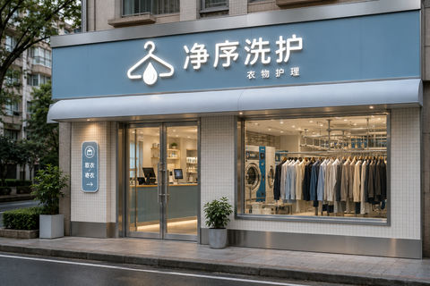 现代简约净序洗护店面设计商业摄影图 - AI图片提示词示例