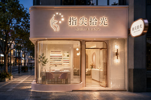 指尖拾光现代轻奢美甲美睫工作室门头设计 - AI图片提示词示例