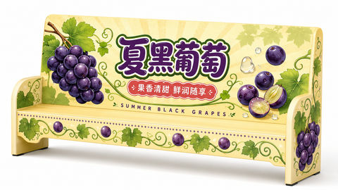 仲夏黑葡萄主题Q版矢量公共长椅设计 - AI图片提示词示例