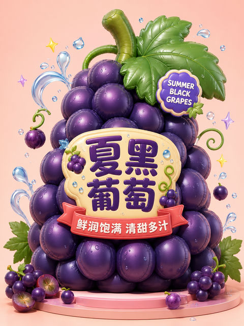 Q版夏黑葡萄充气美陈模型设计图 - AI图片提示词示例