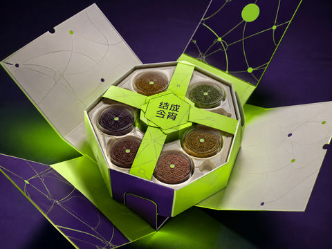 结成今宵荧光青柠先锋潮流月饼礼盒 - AI图片提示词示例