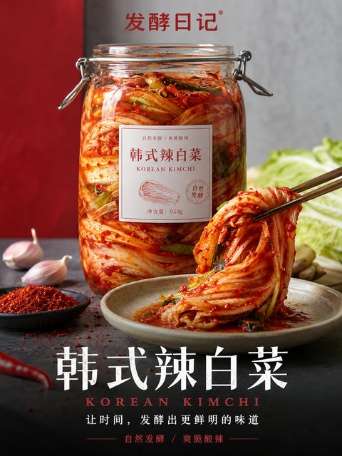 极简现代风韩式辣白菜发酵日记海报 - AI图片提示词示例