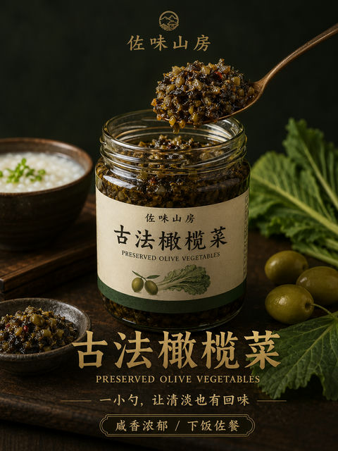 中式美学古法橄榄菜高级感海报 - AI图片提示词示例