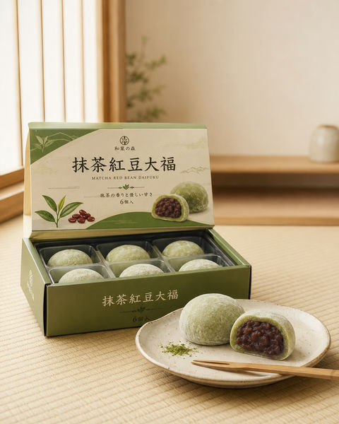 日系抹茶红豆大福电商摄影构图 - AI图片提示词示例